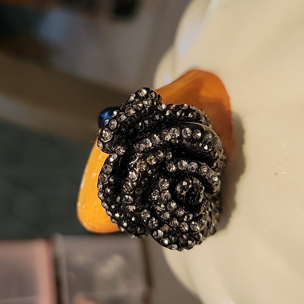 Black and crystal ring size 8